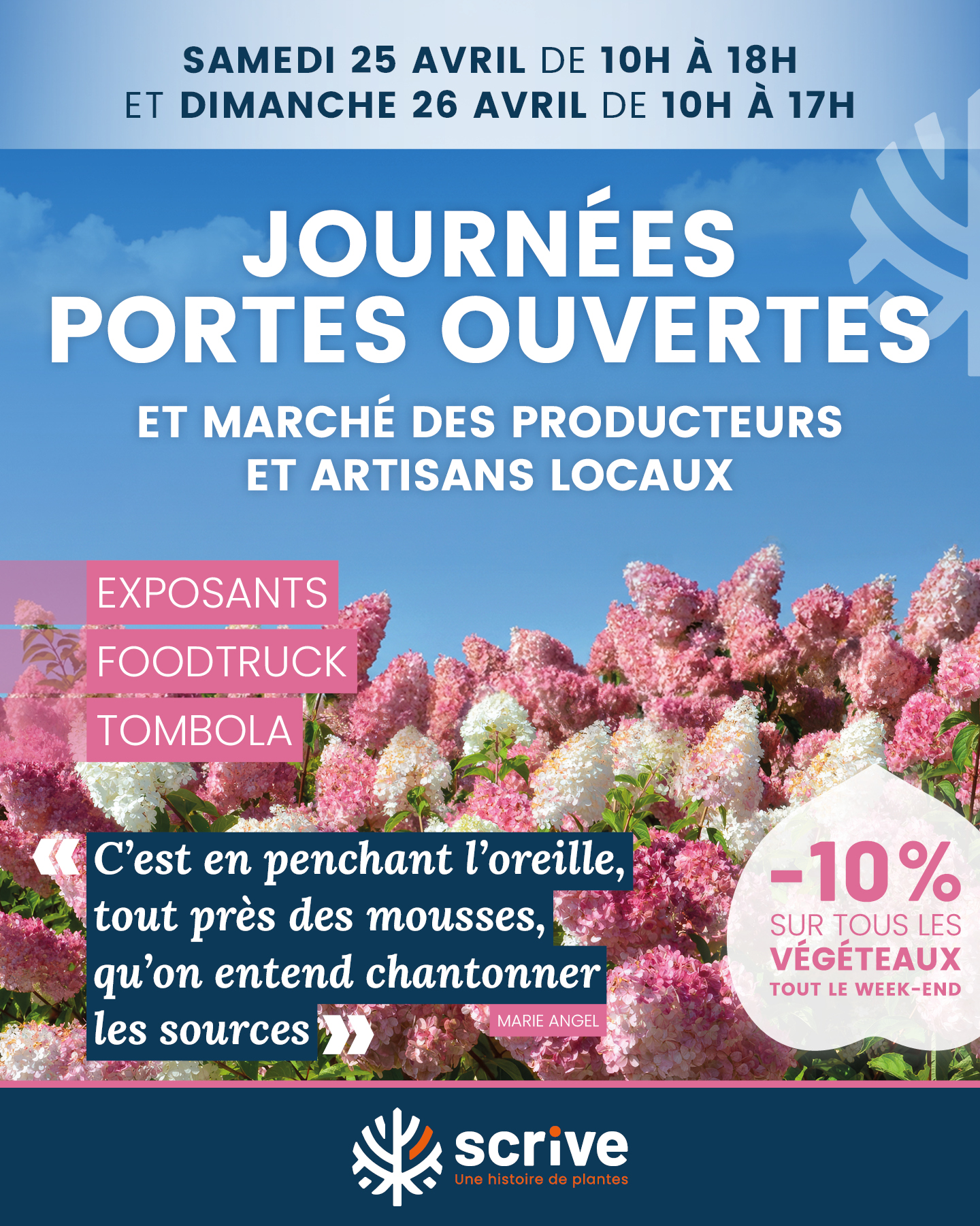 Journées Portes Ouvertes à la pépinière Scrive les 25 et 26 avril 2026